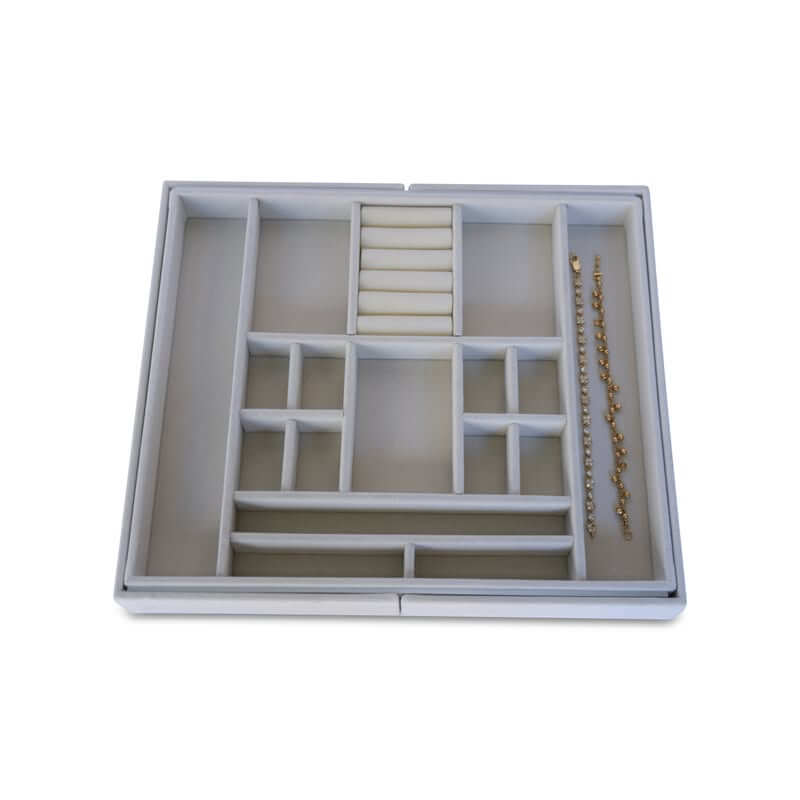 15 Compartment Velvet Jewellery Tray White - WARDROBE - Jewellery Storage - Soko and Co