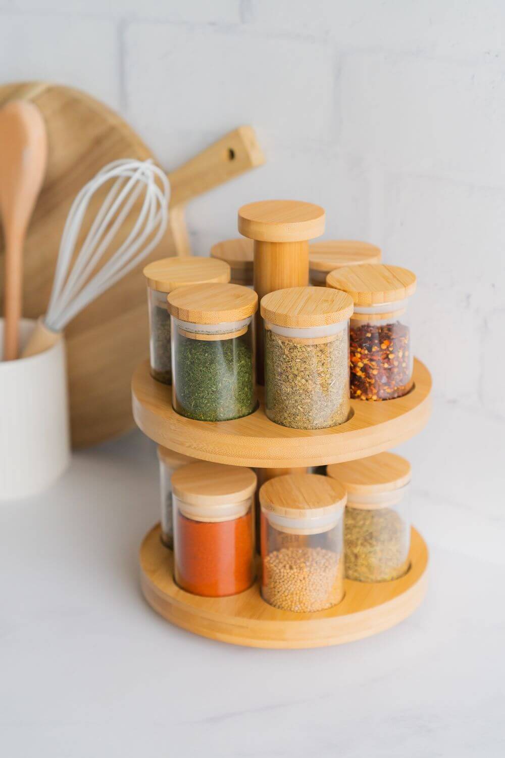 2 Tier Rotating Bamboo Spice Rack - KITCHEN - Spice Racks - Soko and Co