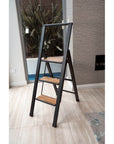 Alu Design 3 Step Aluminium Step Ladder Black & Bamboo - LAUNDRY - Ladders - Soko and Co