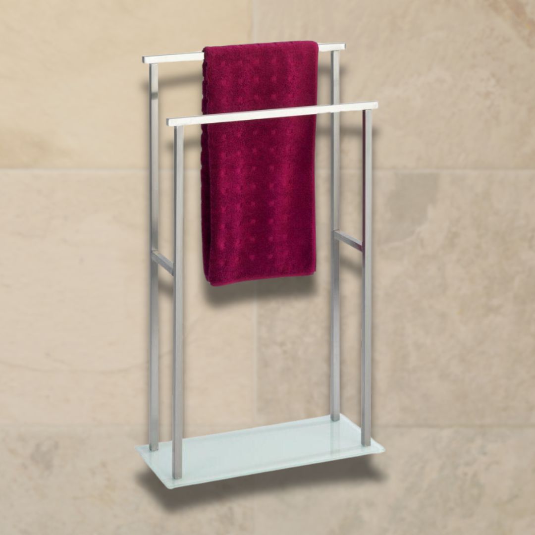 Debar 2 Rail Freestanding Glass & Steel Towel Rack White - BATHROOM - Towel Racks - Soko and Co