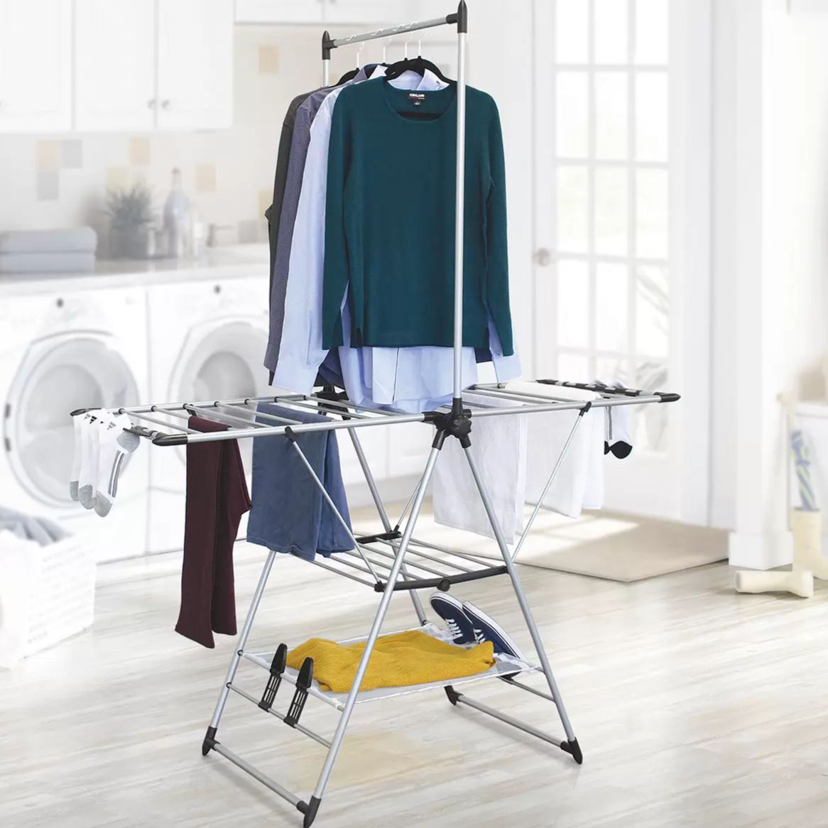 Deluxe A-Frame Clothes Airer with Top Hanging Rail Grey - LAUNDRY - Airers - Soko and Co