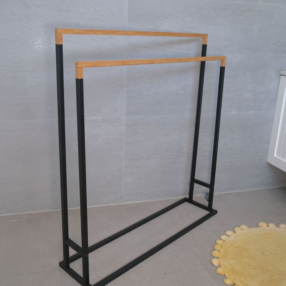 Limited Edition Wide Towel Rack Bamboo and Matte Black - BATHROOM - Towel Racks - Soko and Co