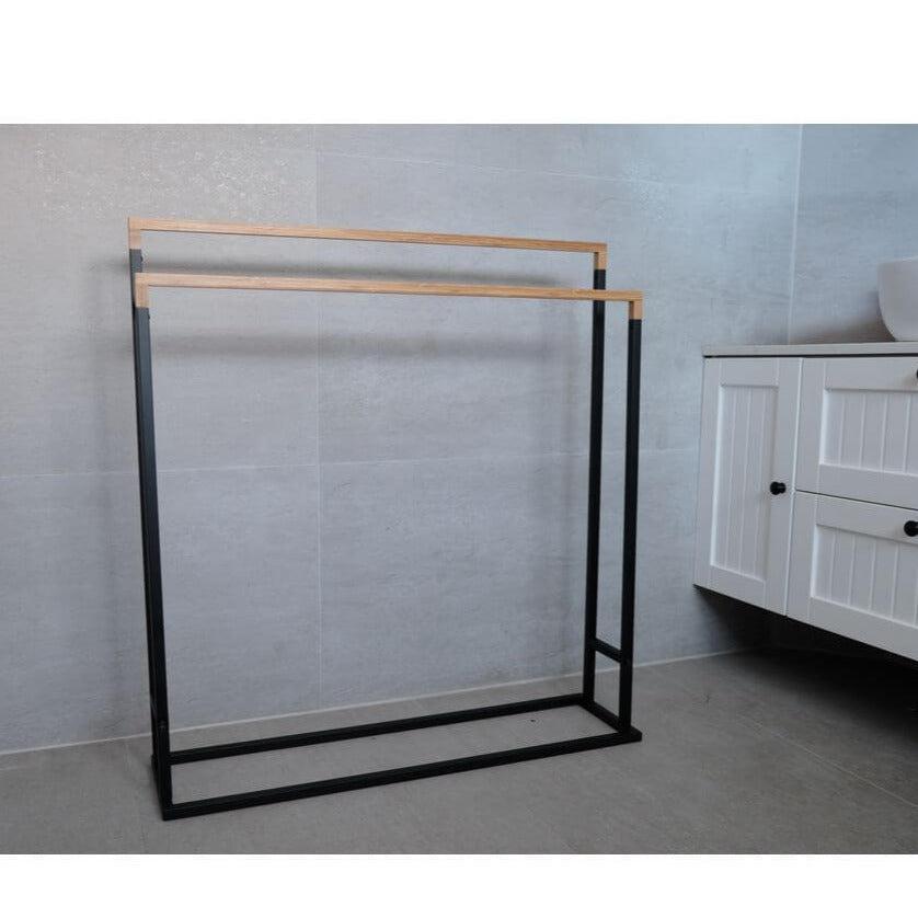 Limited Edition Wide Towel Rack Bamboo and Matte Black - BATHROOM - Towel Racks - Soko and Co