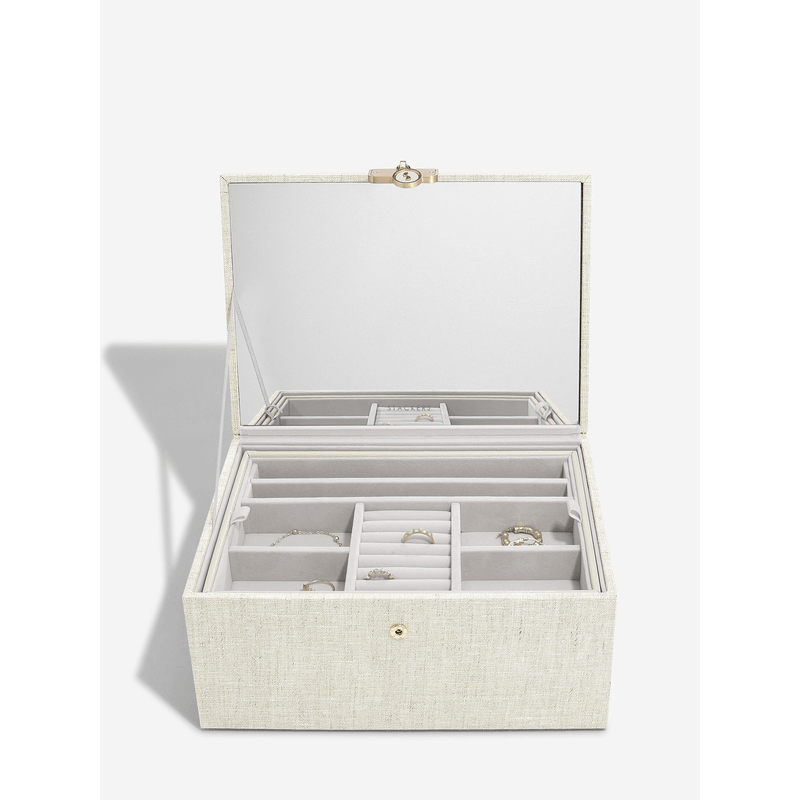 Oatmeal Linen Classic Two Tone Jewellery Box - WARDROBE - Jewellery Storage - Soko and Co