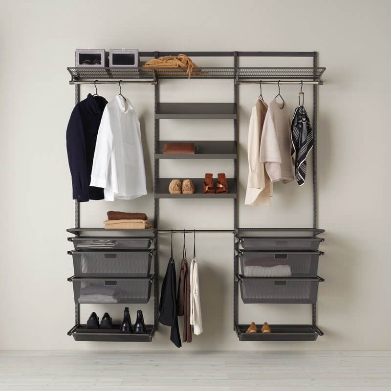 An Elfa wardrobe system in Platinum