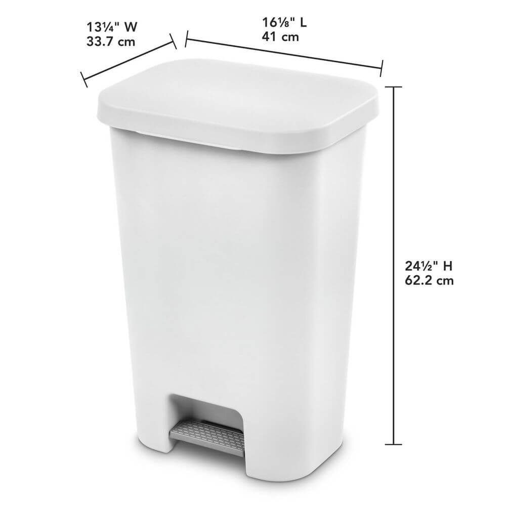 Sterilite StepOn 45L Pedal Kitchen Rubbish Bin White - KITCHEN - Bins - Soko and Co