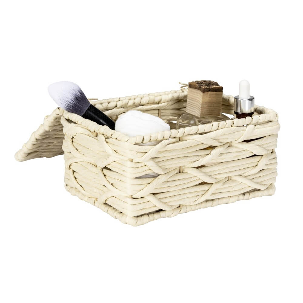 Vabriano Lidded Woven Storage Box Cream - HOME STORAGE - Baskets and Totes - Soko and Co