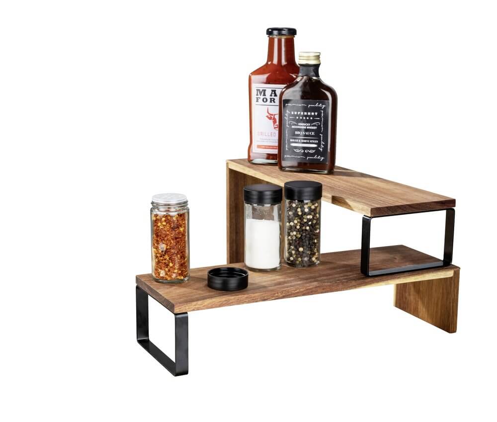 Vali 2 Tier Acacia Wood Kitchen &amp; Pantry Shelf - KITCHEN - Shelves and Racks - Soko and Co