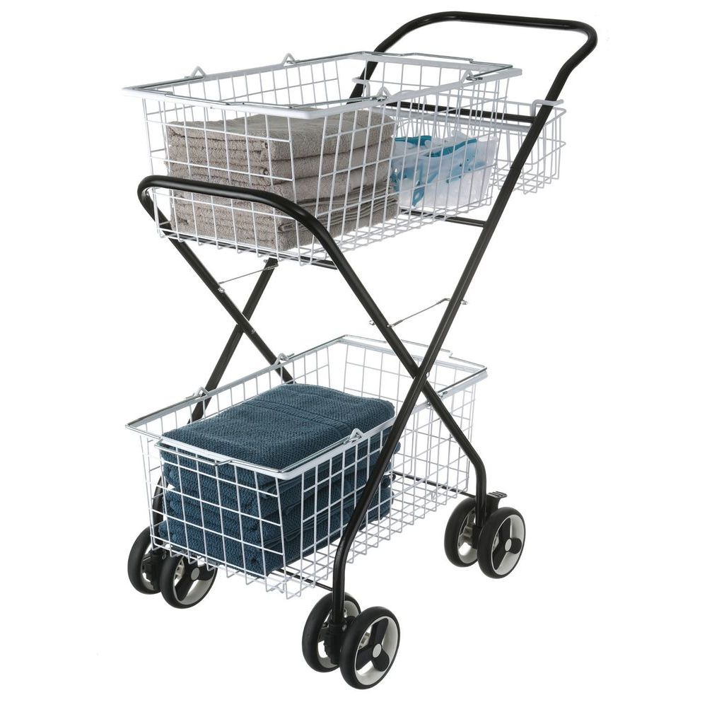 2 Tier All Purpose Laundry Basket Trolley Black & White - LAUNDRY - Baskets and Trolleys - Soko and Co