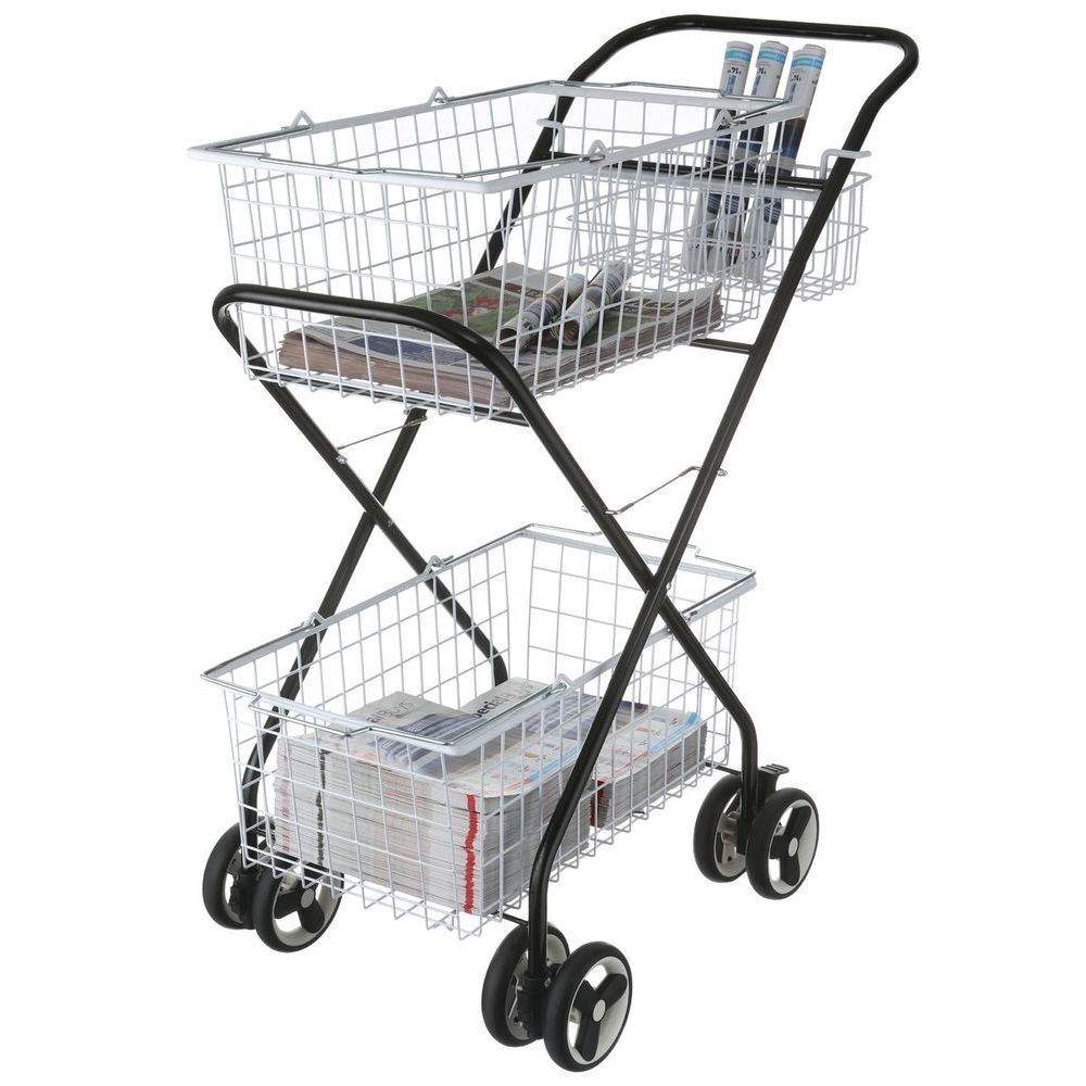 2 Tier All Purpose Laundry Basket Trolley Black &amp; White - LAUNDRY - Baskets and Trolleys - Soko and Co