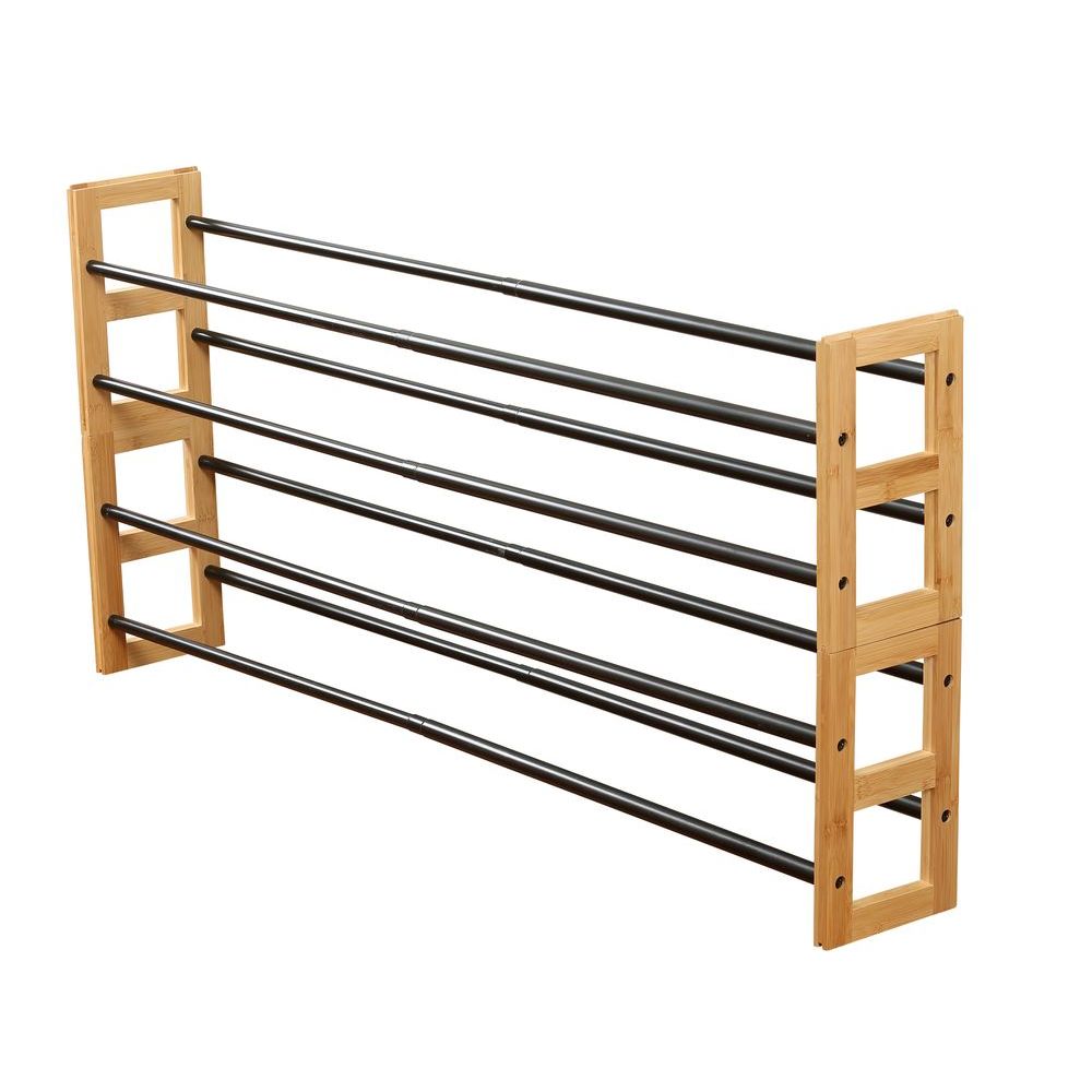 2 Tier Expandable Bamboo Shoe Rack Black - WARDROBE - Shoe Storage - Soko and Co