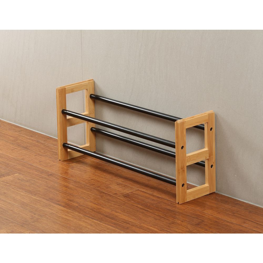 2 Tier Expandable Bamboo Shoe Rack Black - WARDROBE - Shoe Storage - Soko and Co