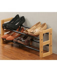 2 Tier Expandable Bamboo Shoe Rack Black - WARDROBE - Shoe Storage - Soko and Co