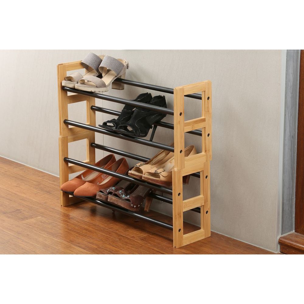 2 Tier Expandable Bamboo Shoe Rack Black - WARDROBE - Shoe Storage - Soko and Co