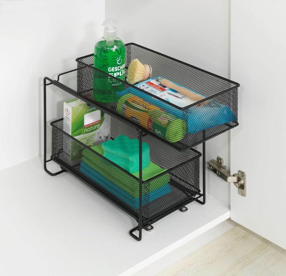 2 Tier Mesh Pull Out Pantry Drawer Black - KITCHEN - Shelves and Racks - Soko and Co