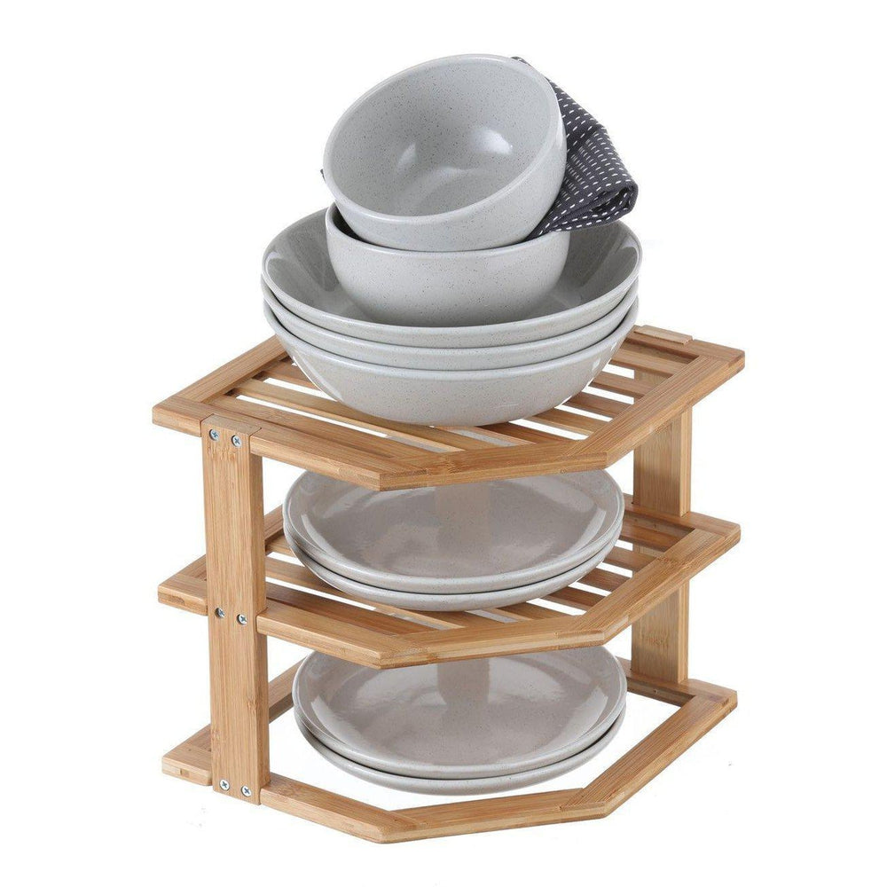 2 Tier Square Bamboo Plate Stacker & Pantry Shelf - KITCHEN - Shelves and Racks - Soko and Co