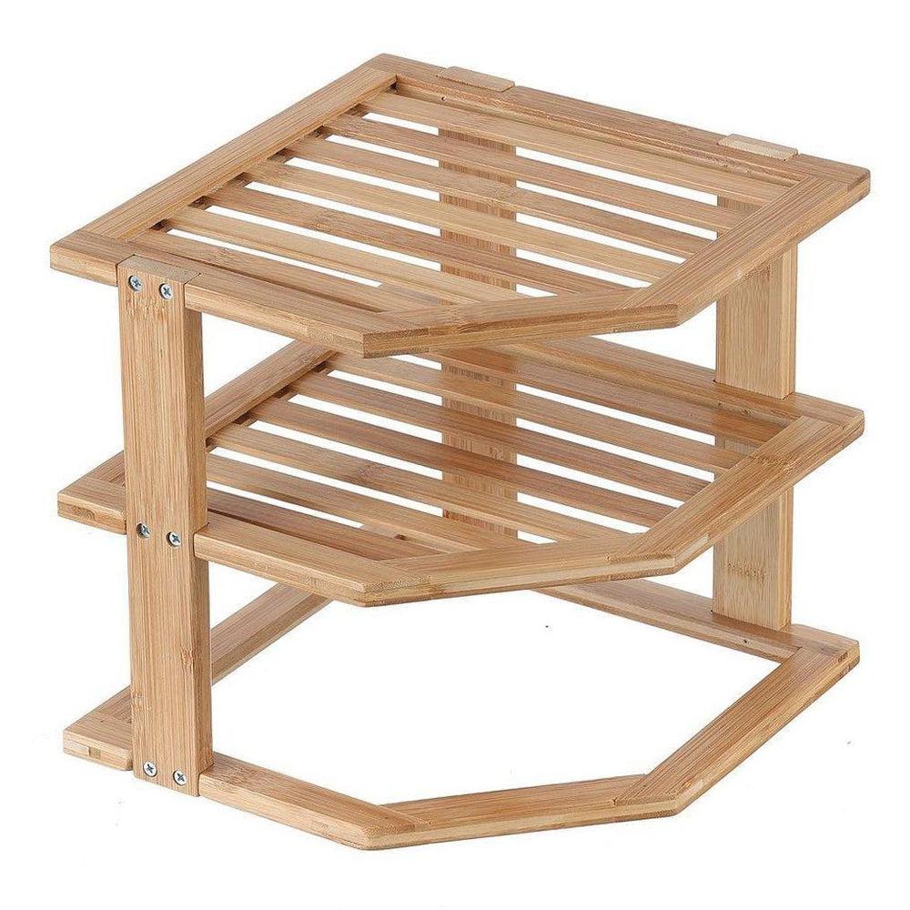 2 Tier Square Bamboo Plate Stacker & Pantry Shelf - KITCHEN - Shelves and Racks - Soko and Co