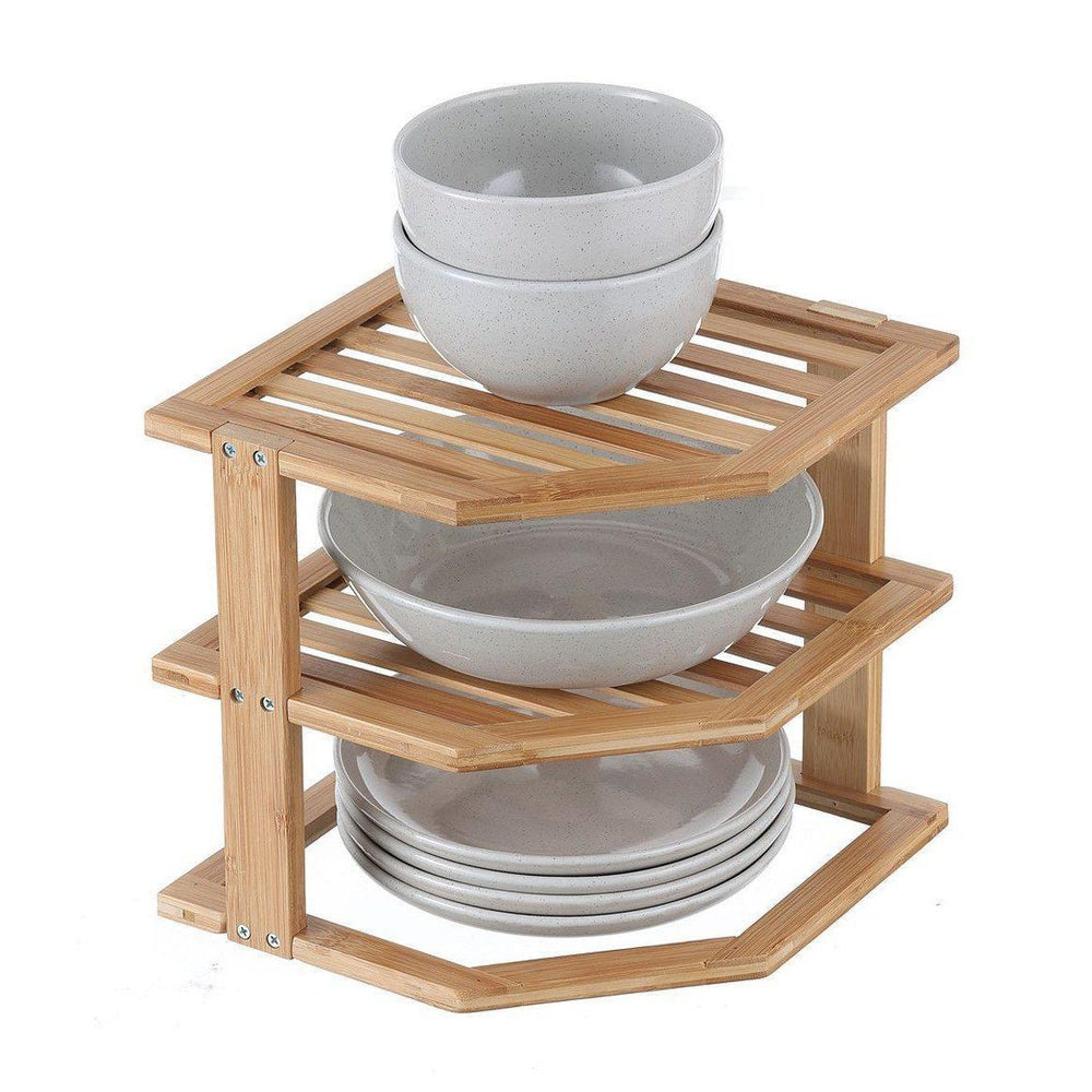 2 Tier Square Bamboo Plate Stacker & Pantry Shelf - KITCHEN - Shelves and Racks - Soko and Co