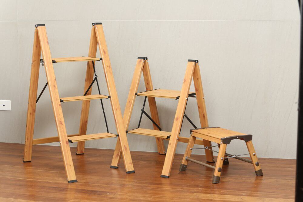 3 Step Aluminium Wood Grain Step Ladder - LAUNDRY - Ladders - Soko and Co