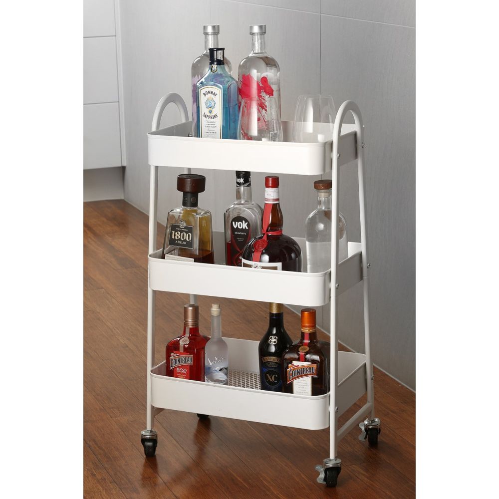 3 Tier Heavy Duty Metal Storage Trolley Matte White - HOME STORAGE - Storage Trolleys - Soko and Co