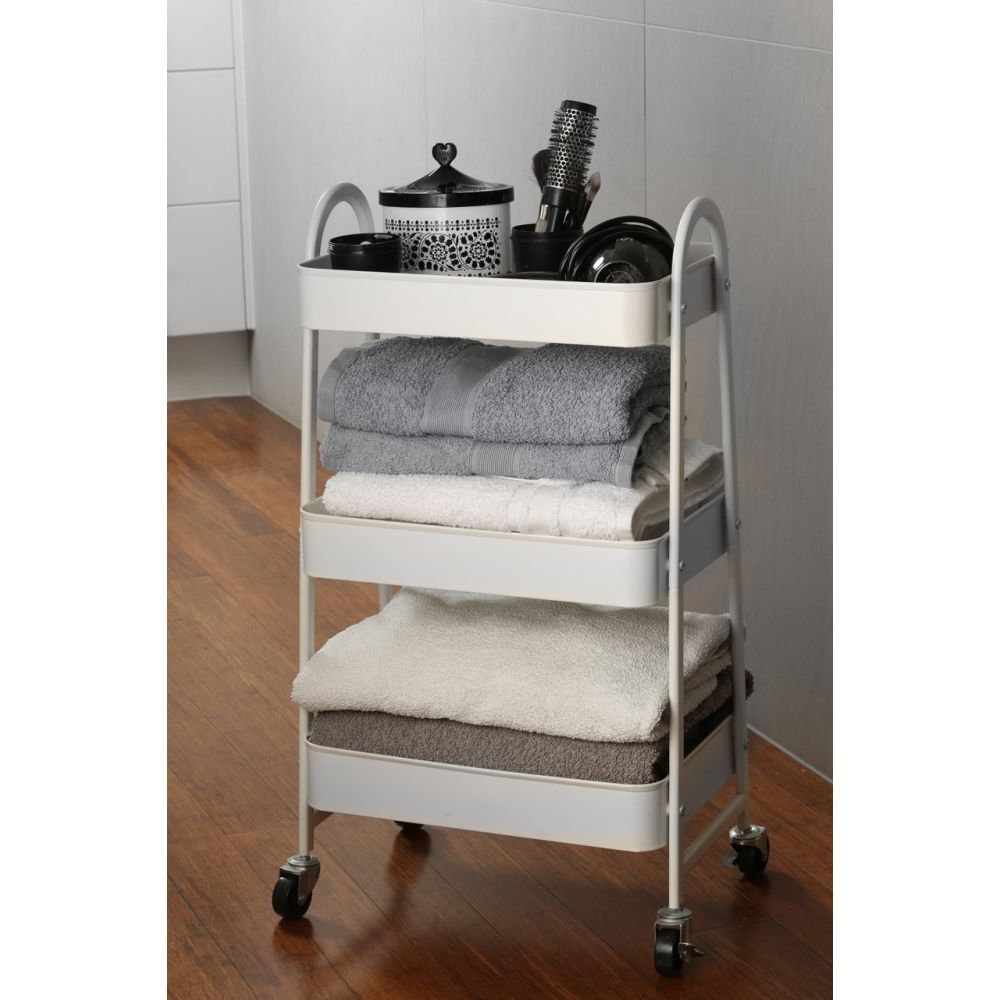 3 Tier Heavy Duty Metal Storage Trolley Matte White - HOME STORAGE - Storage Trolleys - Soko and Co