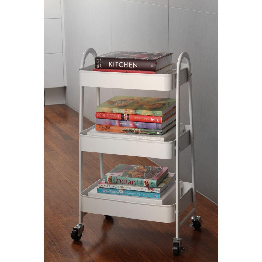 3 Tier Heavy Duty Metal Storage Trolley Matte White - HOME STORAGE - Storage Trolleys - Soko and Co