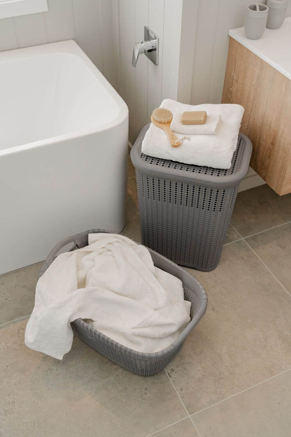 37L Knitted Laundry Basket Grey - LAUNDRY - Baskets and Trolleys - Soko and Co