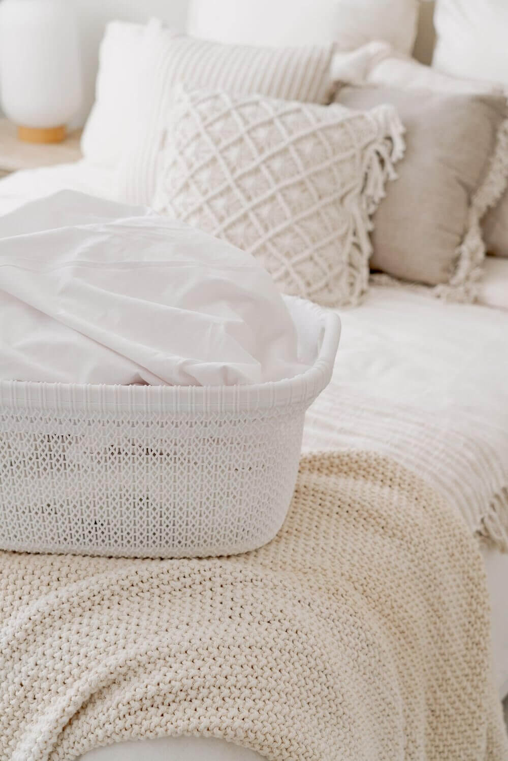 37L Knitted Laundry Basket White - LAUNDRY - Baskets and Trolleys - Soko and Co