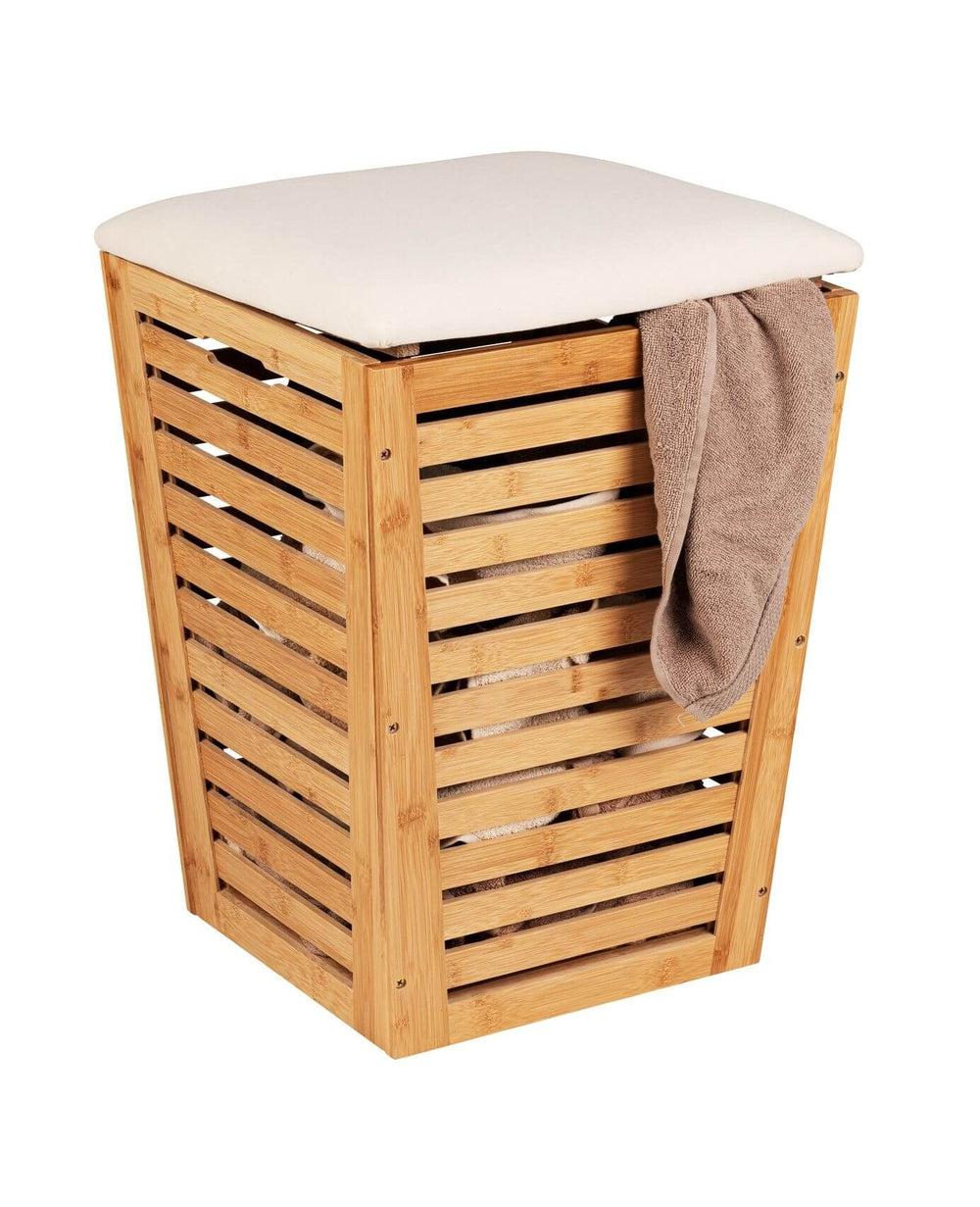 55L Bamboo Laundry Hamper with Cushioned Seat - LAUNDRY - Hampers - Soko and Co