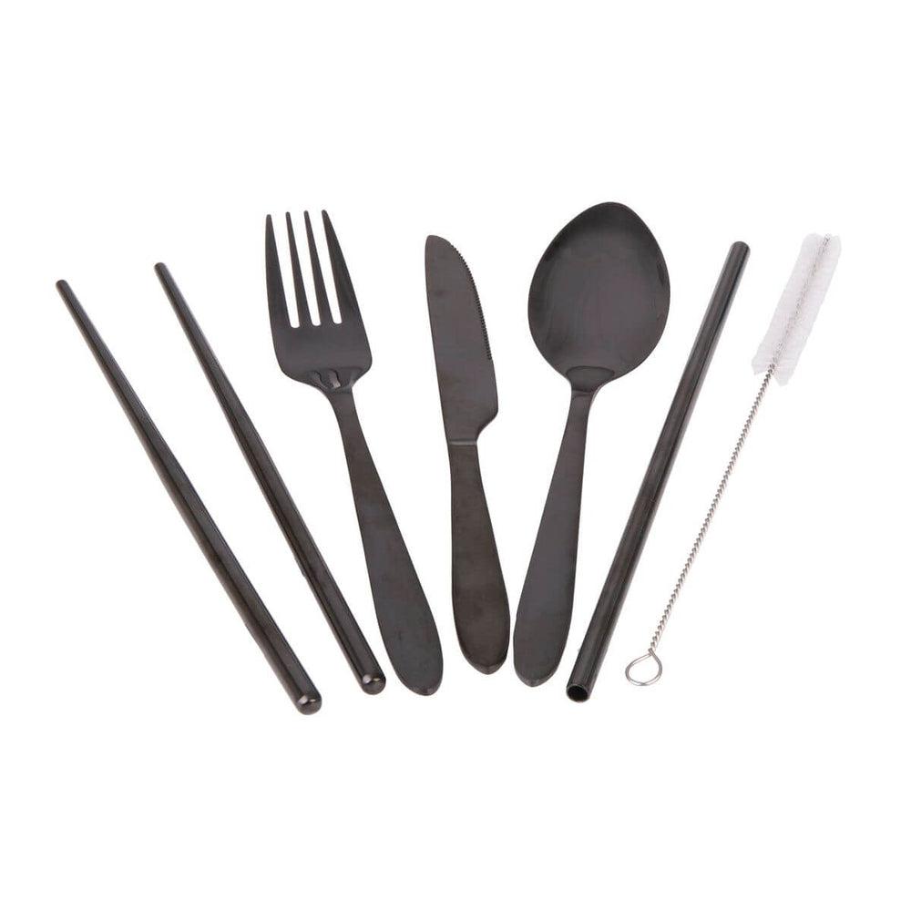 6 Piece Stainless Steel Travel Cutlery Set Black - KITCHEN - Reusable Cutlery - Soko and Co