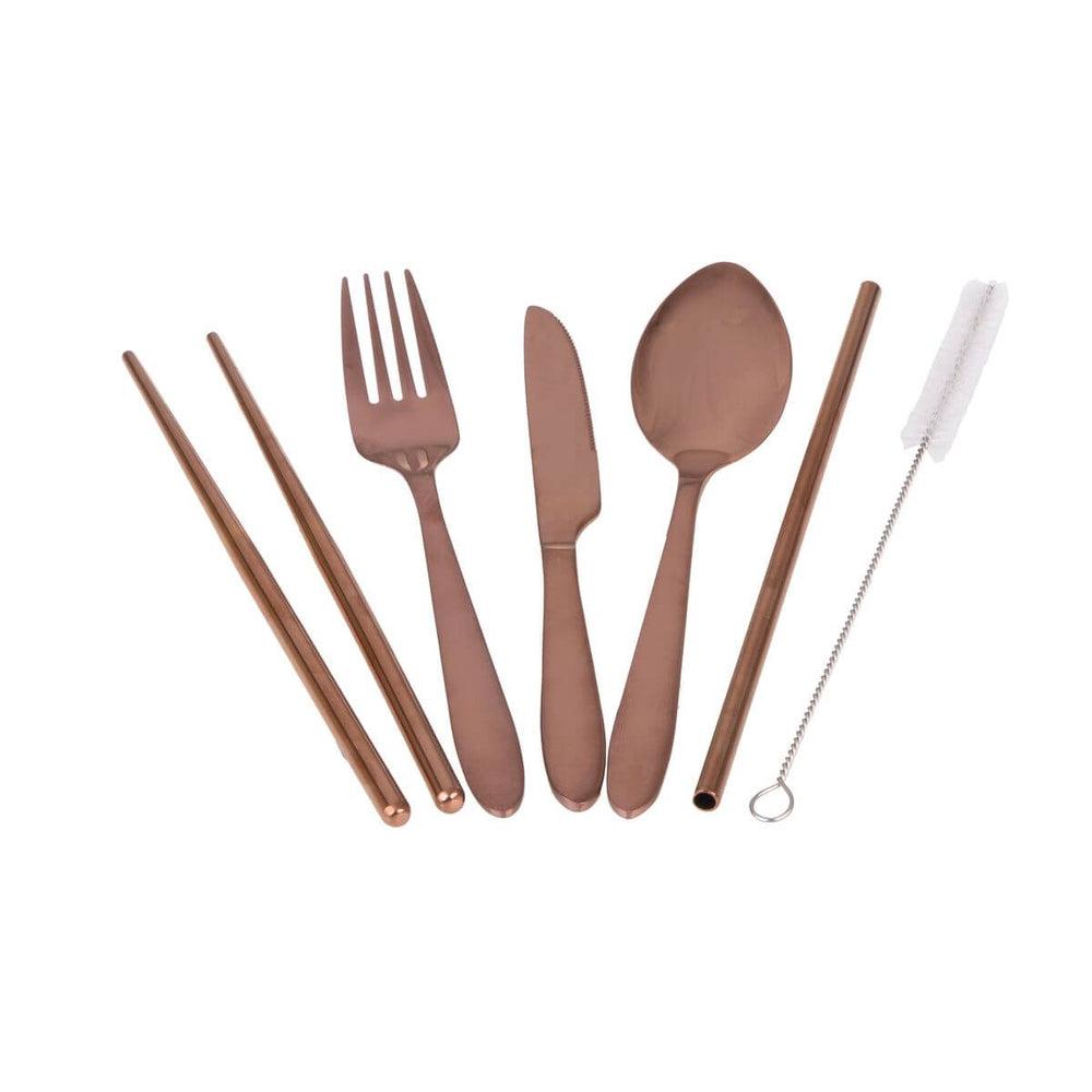 6 Piece Stainless Steel Travel Cutlery Set Rose Gold - KITCHEN - Reusable Cutlery - Soko and Co