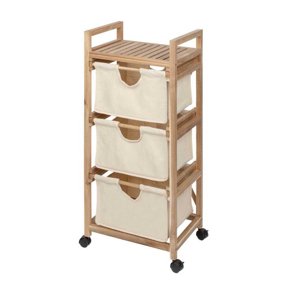 Acina 3 Drawer Acacia Wood Laundry Hamper Trolley - LAUNDRY - Hampers - Soko and Co