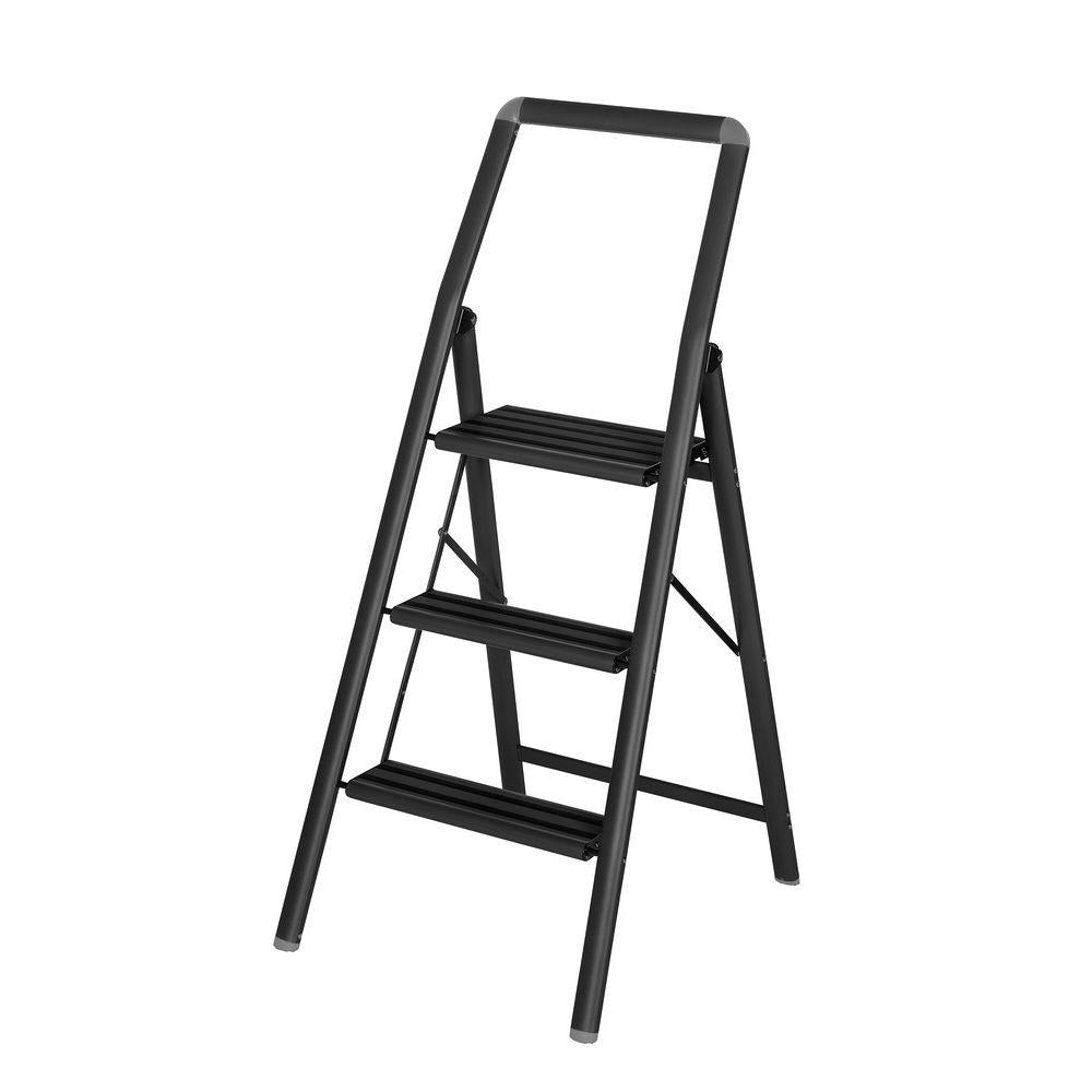 Alu Design 3 Step Compact Step Ladder Black - LAUNDRY - Ladders - Soko and Co