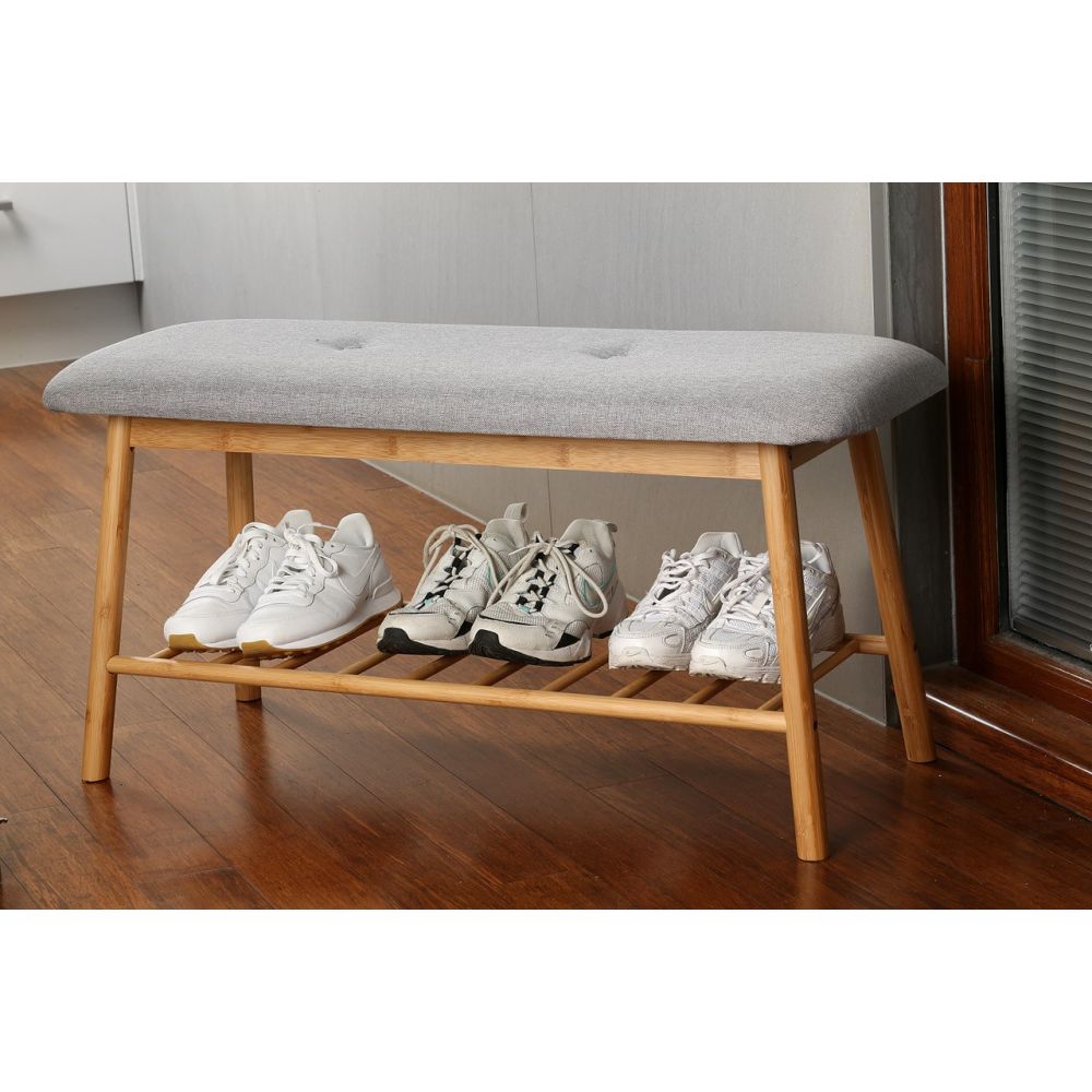 Bamboo Shoe Bench Grey - WARDROBE - Shoe Storage - Soko and Co