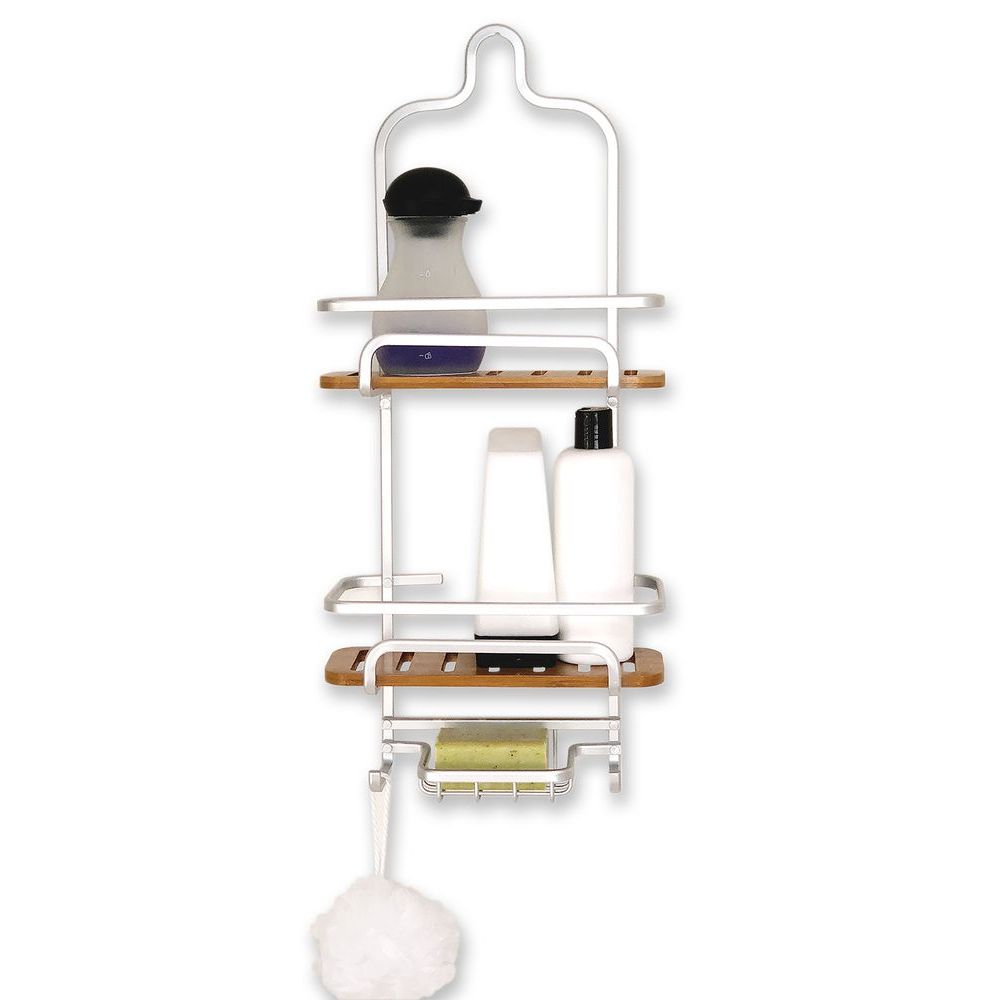 Cove 3 Tier Aluminium & Bamboo Shower Caddy - BATHROOM - Shower Caddies - Soko and Co