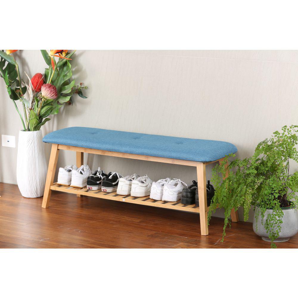 Large Bamboo Shoe Bench Blue - WARDROBE - Shoe Storage - Soko and Co