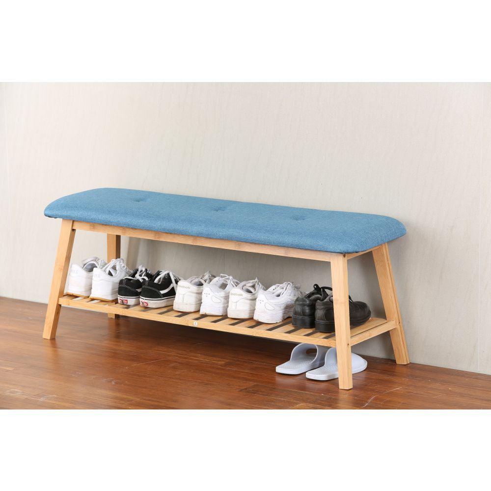 Large Bamboo Shoe Bench Blue - WARDROBE - Shoe Storage - Soko and Co