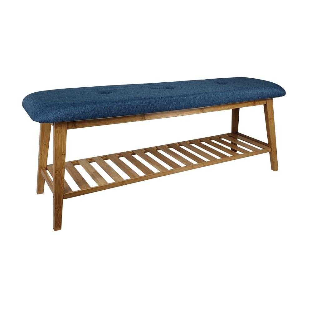 Large Bamboo Shoe Bench Blue - WARDROBE - Shoe Storage - Soko and Co