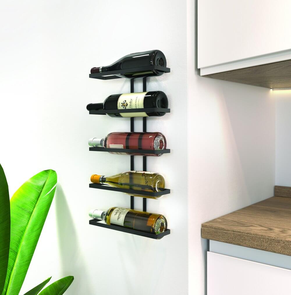 Lava 5 Bottle Wall Mounted Wine Rack Matte Black - WINE - Wine Racks - Soko and Co