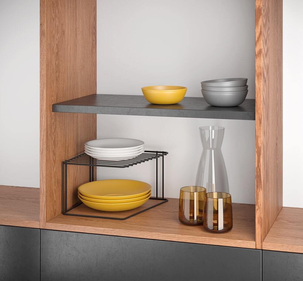 Lava Square Plate Stacker & Pantry Shelf Matte Black - KITCHEN - Shelves and Racks - Soko and Co