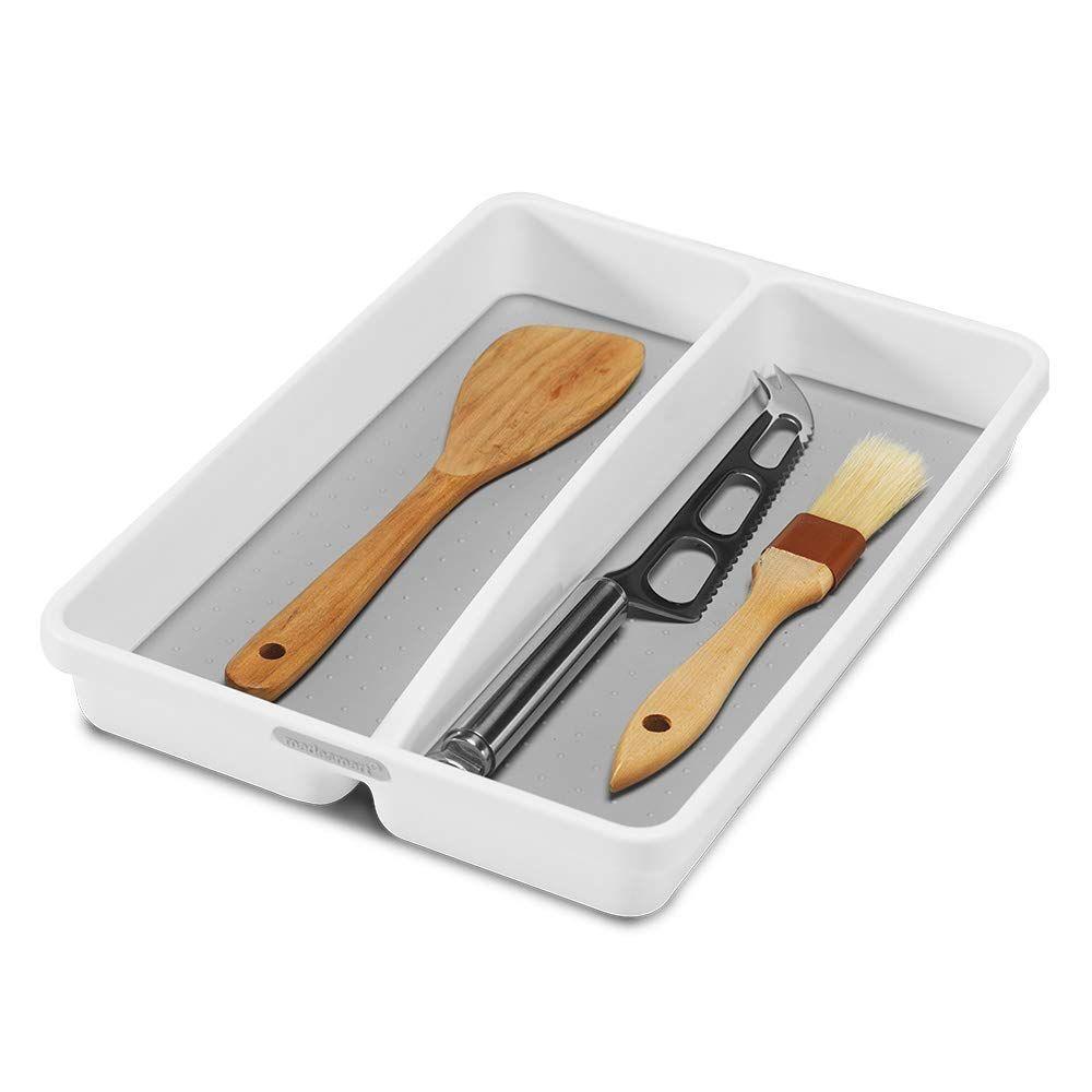 Madesmart Mini 2 Compartment Grip Base Utensil Tray White - KITCHEN - Cutlery Trays - Soko and Co