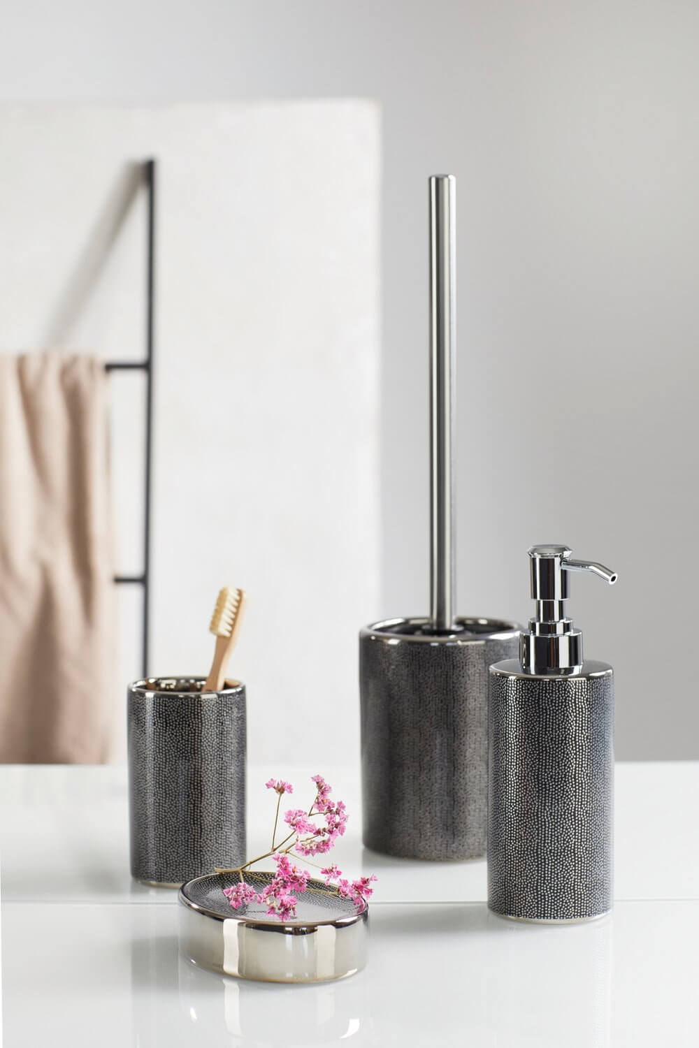 Nuria Ceramic Toilet Brush Silver Anthracite - BATHROOM - Toilet Brushes - Soko and Co