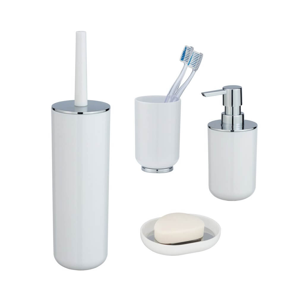 Posa 4 Piece Bathroom Accessories Set White & Chrome - BATHROOM - Bathroom Accessory Sets - Soko and Co