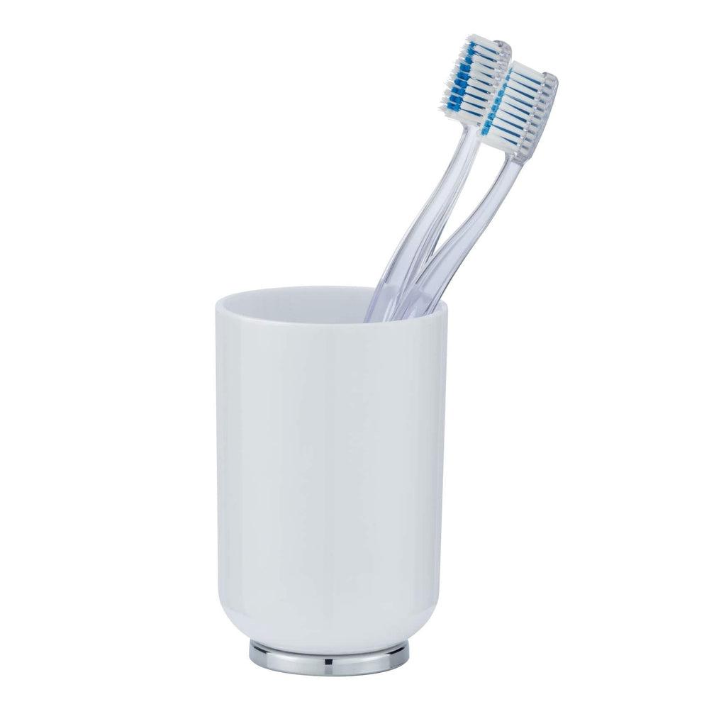 Posa Toothbrush Tumbler White & Chrome - BATHROOM - Toothbrush Holders - Soko and Co