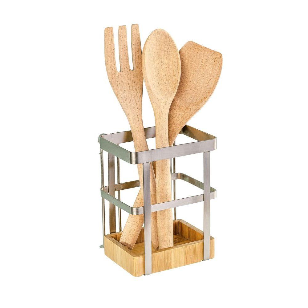 Premium Utensil Holder Bamboo & Steel - KITCHEN - Shelves and Racks - Soko and Co