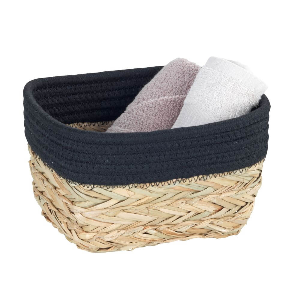 Rika Small Rectangular Storage Basket Black & Natural - HOME STORAGE - Baskets and Totes - Soko and Co