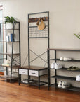 Rustic 2 Drawer Hall Tree Dark Wood & Matte Black - HOME STORAGE - Hat and Coat Racks - Soko and Co