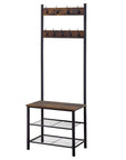 Rustic 3 Tier Hall Tree with 8 Hooks Dark Wood & Matte Black - HOME STORAGE - Hat and Coat Racks - Soko and Co