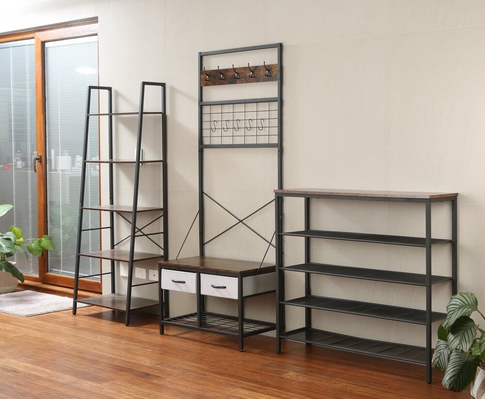 Rustic 5 Tier Shelf Unit Dark Wood & Matte Black - HOME STORAGE - Shelves and Cabinets - Soko and Co