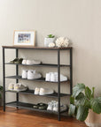 Rustic 5 Tier Wide Shoe Rack Dark Wood & Matte Black - WARDROBE - Shoe Storage - Soko and Co